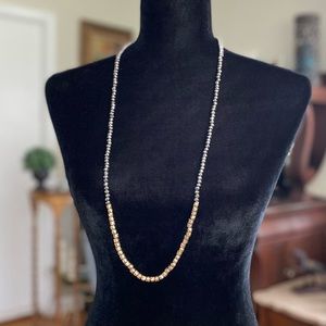 Silver and gold 36” long beaded necklace